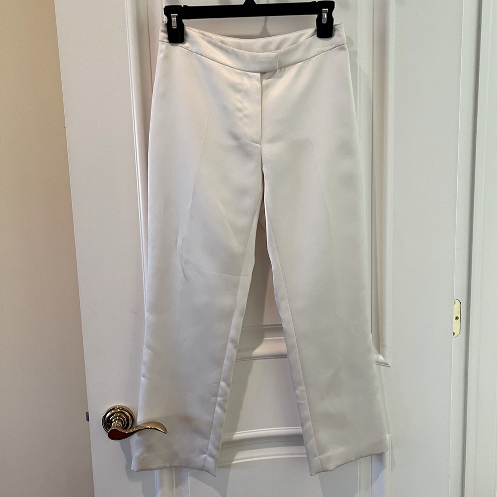 Nicole Miller White Satin Straight Leg Trousers